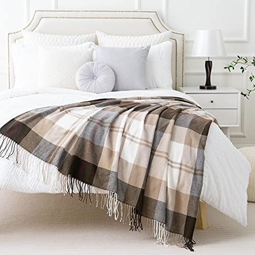 BATTILO HOME Brown Plaid Throw Blanket for Couch - Fall Plaid Blanket Buffalo Plaid Blankets - Lightweight Farmhouse Outdoor Throw Blankets for Bed, Sofa (50"x60", Coffee) - Image 4