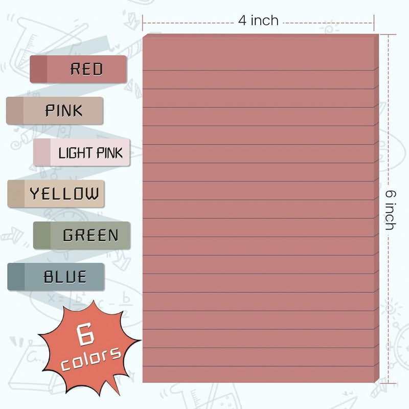YEECOK 9 Pads Lined Sticky Notes 4x6 in Post, Vintage Colors Self Pad Its, Super Sticking Power Memo Pads Its, 40 Sheets/pad - Image 2