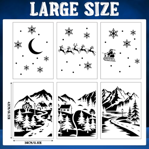 Leinuosen 6 Pcs Large Christmas Window Stencils Reusable 354 x 33 Inches Winter Village Reindeer Santa Claus Drawing Templates for Painting Spraying Window Glass Door Xmas Crafts Decoration - Image 3