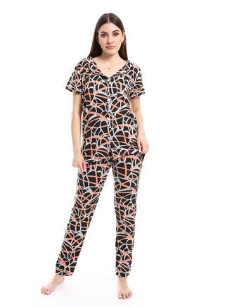 Women Pajama Set With Pants And Button Design