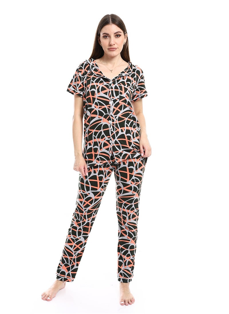 Caesar - Women Pajama Set With Pants And Button Design - Image 1