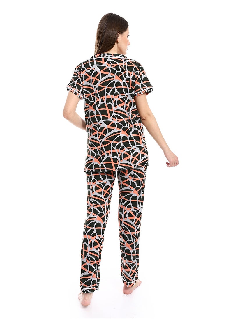 Caesar - Women Pajama Set With Pants And Button Design - Image 1