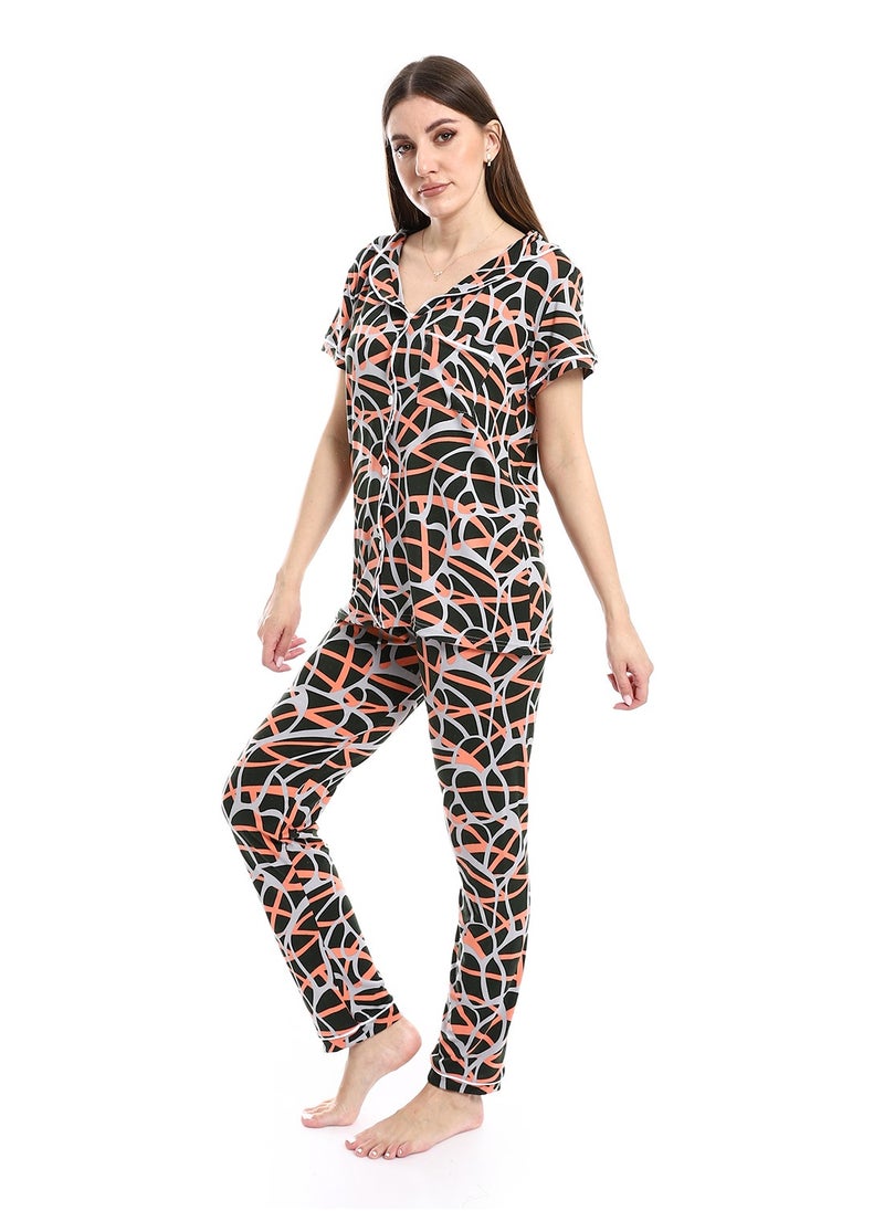 Caesar - Women Pajama Set With Pants And Button Design - Image 1