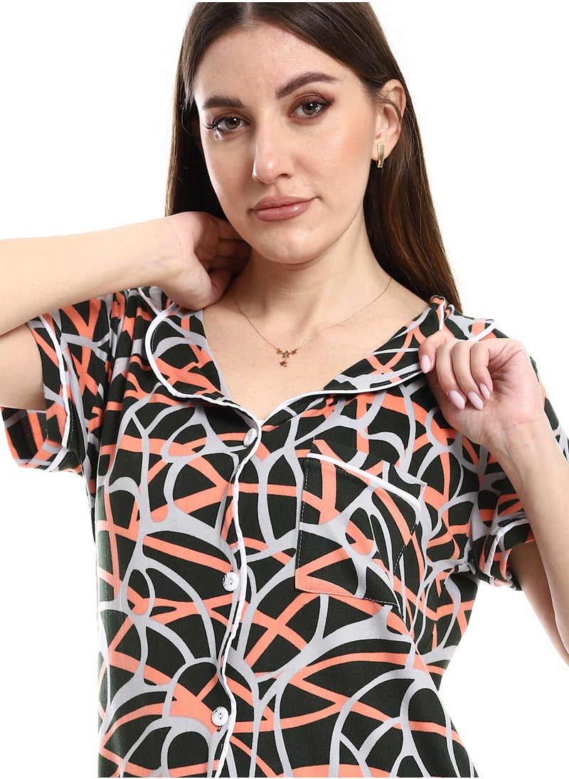 Caesar - Women Pajama Set With Pants And Button Design - Image 1