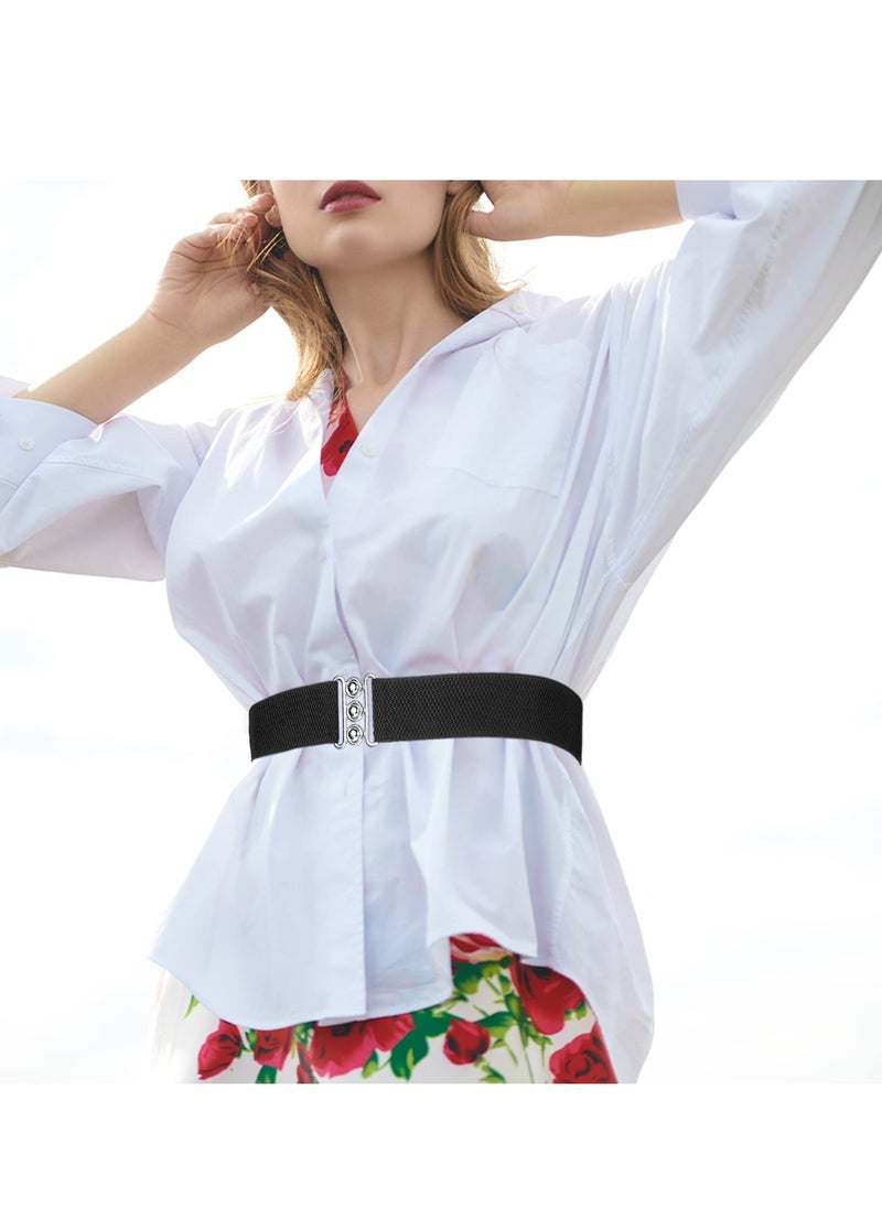 Generic Women's Belt, 2 Pieces of Vintage Elasticity Hundred Wide Belt Elastic Waist Seal Black White Corset Waist Buckle Dress Fashion Harness  - Image 2