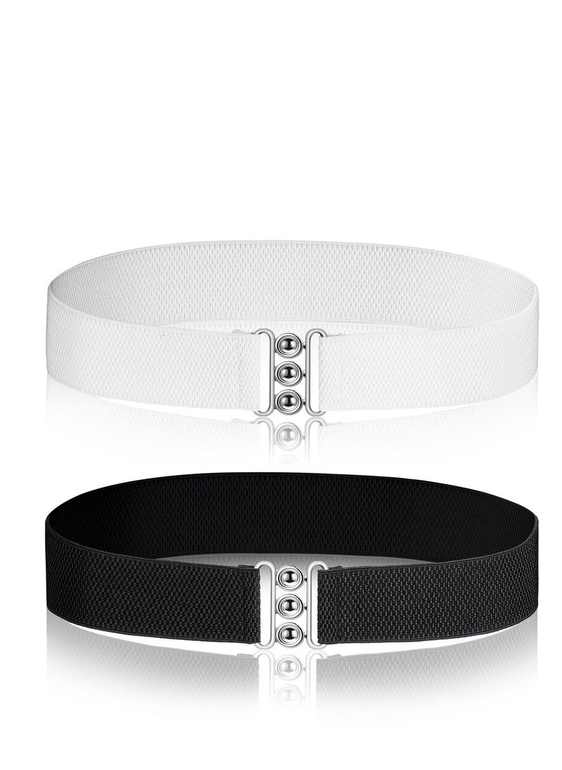 Generic Women's Belt, 2 Pieces of Vintage Elasticity Hundred Wide Belt Elastic Waist Seal Black White Corset Waist Buckle Dress Fashion Harness  - Image 1