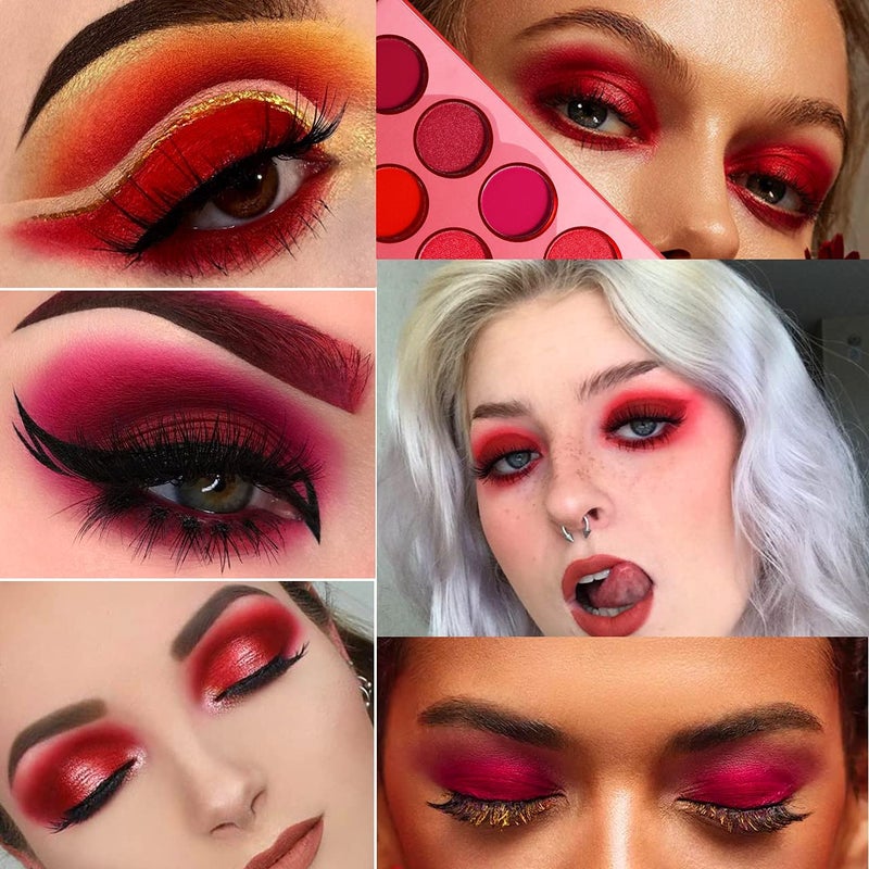 Afflano Red Eyeshadow Palette Makeup, Ultra Pigmented and Blending Bright Dark Hot True Red Black Eye Shade 12 Color, Cruelty Free Velvet Matte Shimmer Warm Fall Sunset Pink Goth red Eye Shadow Pallet - Image 2