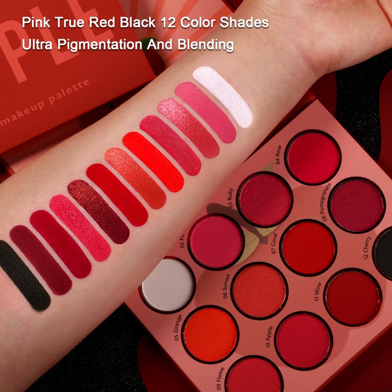 Afflano Red Eyeshadow Palette Makeup, Ultra Pigmented and Blending Bright Dark Hot True Red Black Eye Shade 12 Color, Cruelty Free Velvet Matte Shimmer Warm Fall Sunset Pink Goth red Eye Shadow Pallet - Image 4