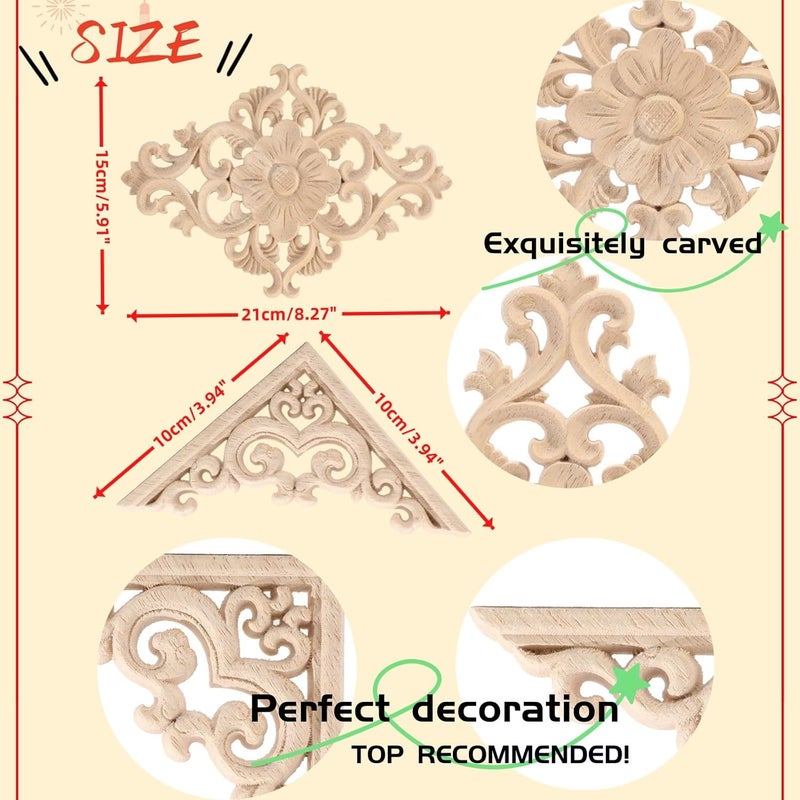 LXYUUM 5 قطعة من الزخارف الخشبية المزخرفة للأثاث، مصنوعة من الخشب المنحوت، مناسبة لأبواب الأسرّة والخزائن والأدراج، زخارف خشبية طويلة غير مطلية، 06 - Image 2