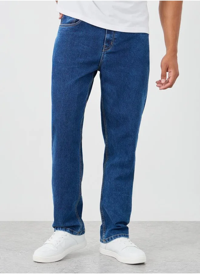 ستايلي Styli Solid Mid Rise Relaxed Fit Jeans