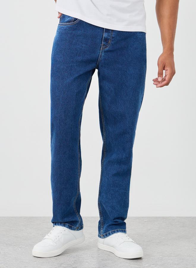 Styli Solid Mid Rise Relaxed Fit Jeans - Image 1