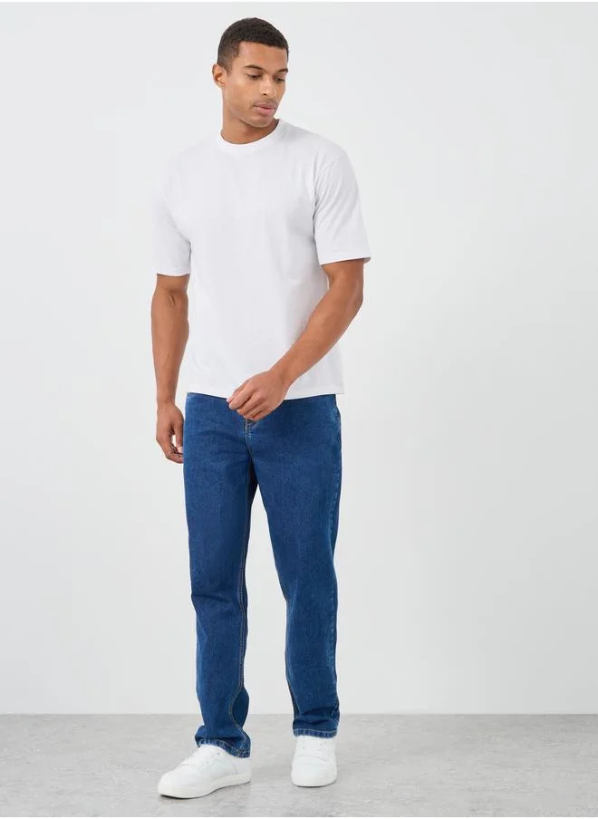 ستايلي Styli Solid Mid Rise Relaxed Fit Jeans