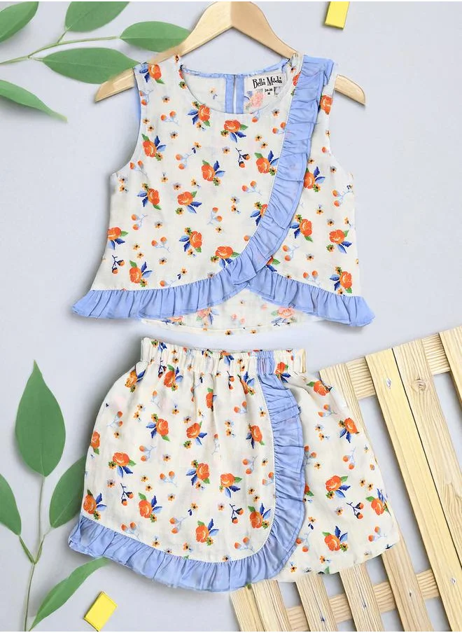 بيلا مودا Bella Moda Floral Print Ruffled Detail Top and Shorts Set