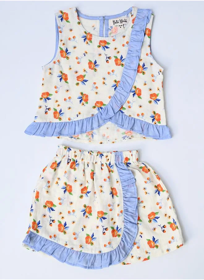 بيلا مودا Bella Moda Floral Print Ruffled Detail Top and Shorts Set