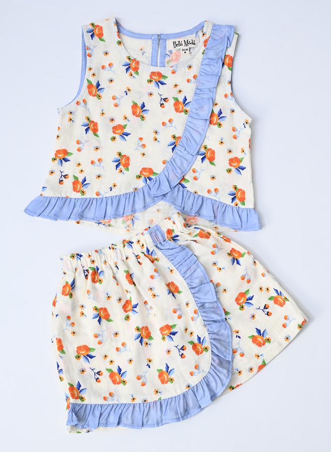 بيلا مودا طقم بلوزة وشورت بطبعات زهور وتفاصيل مكشكشة من بيلا مودا - Image 5