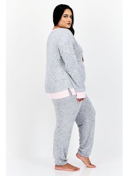Kensie Women Plus Size 2Pc Set Allover Print Pajama, Grey  - Image 3