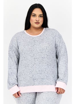 Kensie Women Plus Size 2Pc Set Allover Print Pajama, Grey  - Image 2