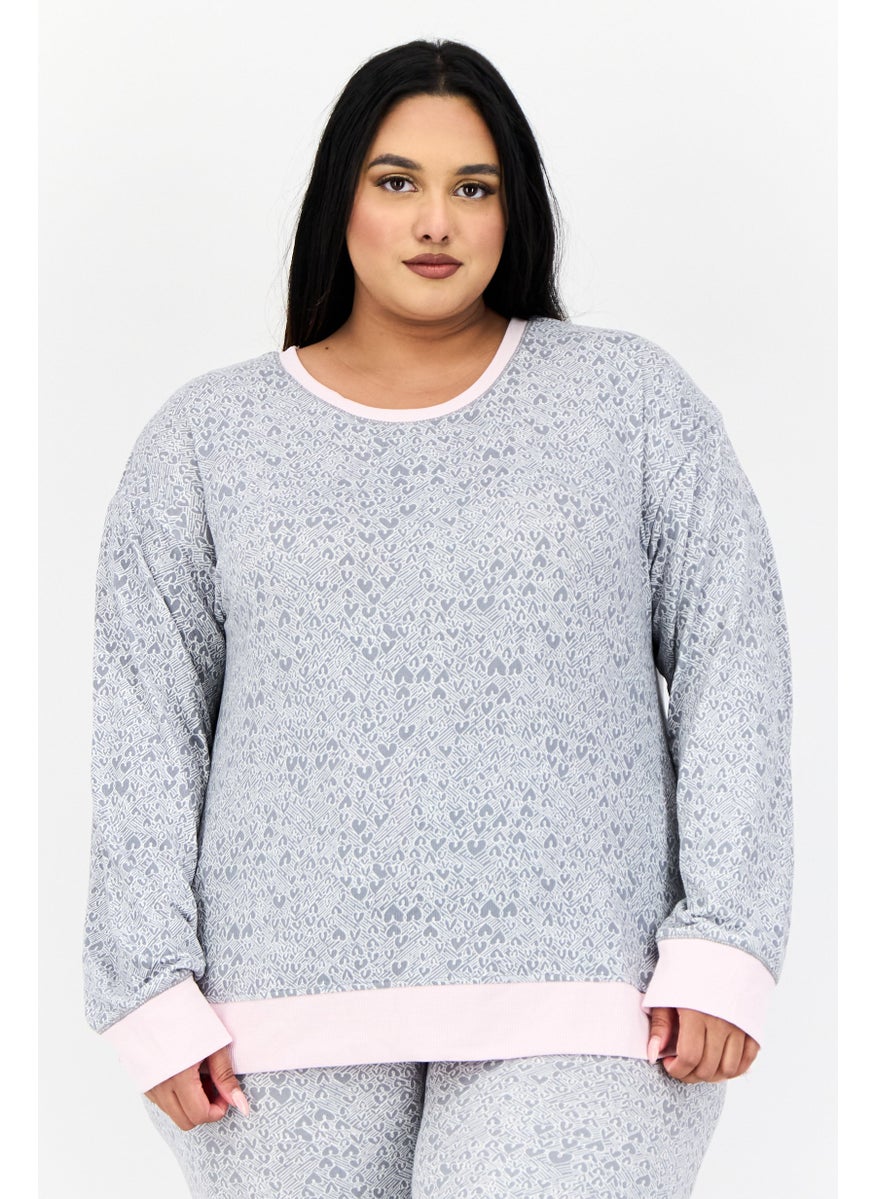 Kensie Women Plus Size 2Pc Set Allover Print Pajama, Grey  - Image 2