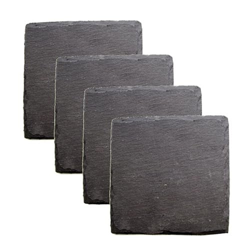Twine Square Slate Coasters, Modern Square Coasters, Slate with Velvet Backing, Protect Tables and Surfaces, Black, Set of 4 - Image 1