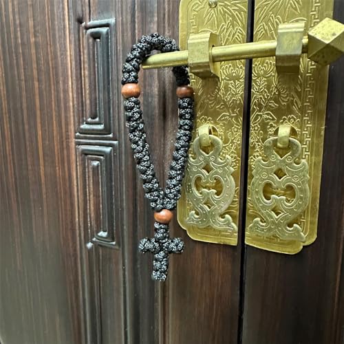 Bovemee 1Pc Handmade Christian 33 Knot Orthodox Greek Omboskoini Prayer Rope Protection Blessing Cross Charm Tassel Car Hanging Charm (Black) - Image 4
