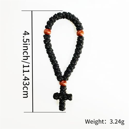 Bovemee 1Pc Handmade Christian 33 Knot Orthodox Greek Omboskoini Prayer Rope Protection Blessing Cross Charm Tassel Car Hanging Charm (Black) - Image 3