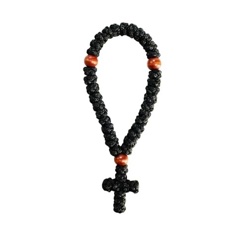 Bovemee 1Pc Handmade Christian 33 Knot Orthodox Greek Omboskoini Prayer Rope Protection Blessing Cross Charm Tassel Car Hanging Charm (Black) - Image 1