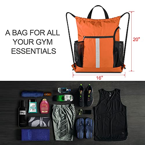 BeeGreen حقيبة ظهر بيغرين برتقالية بسحاب مع حجرة للأحذية و جيبين شبكيين جانبيين خفيفة الوزن كبيرة ومتينة للرياضة للرجال والنساء - Image 2
