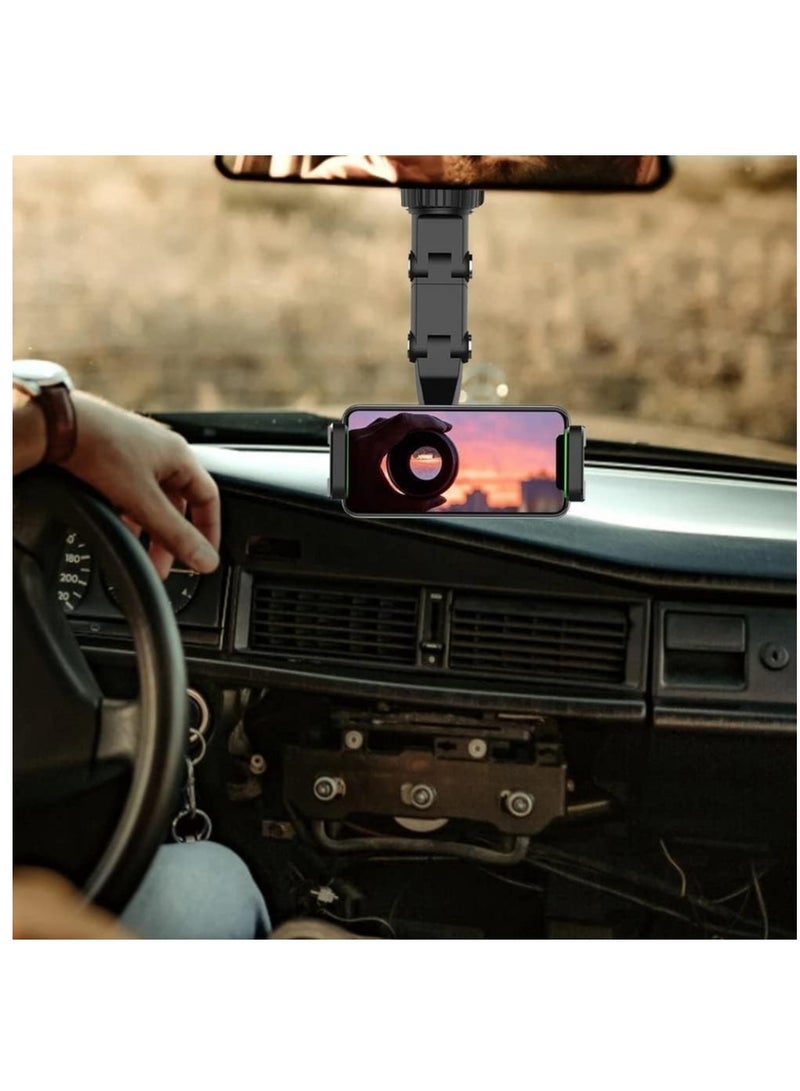 Car Phone Holder Multifunctional 360 Degree Rotatable Auto Rearview Mirror Mount Seat Hanging Clip Bracket Cell Phone Holder for 4.0-6.1 Inch Phone Gps Navigation Adjustable Support (green) - Image 2