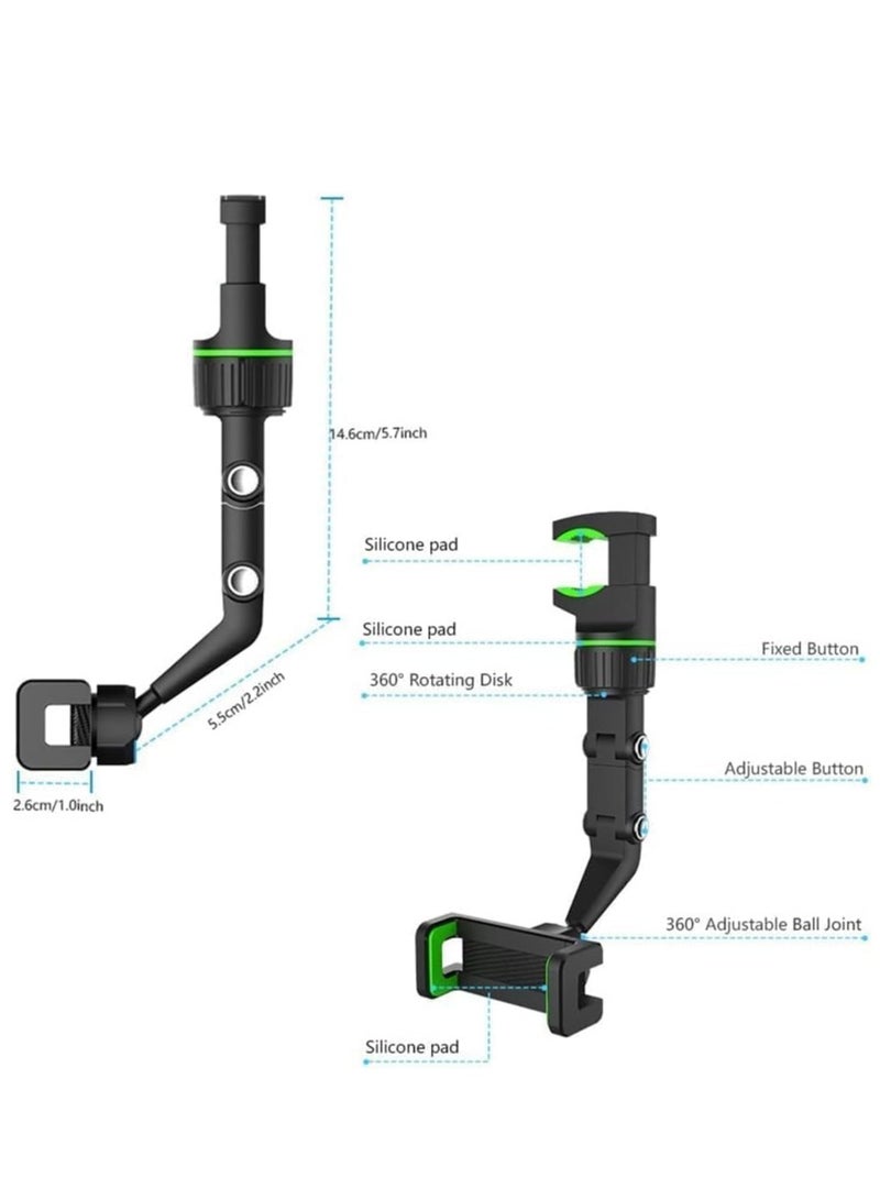Car Phone Holder Multifunctional 360 Degree Rotatable Auto Rearview Mirror Mount Seat Hanging Clip Bracket Cell Phone Holder for 4.0-6.1 Inch Phone Gps Navigation Adjustable Support (green) - Image 3