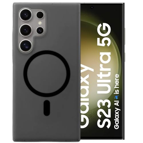 MAGICHUB Luxury Paper Thin Case Cover for Samsung Galaxy S23 Ultra 5G | Matte Finish | Only Compatible with Wireless Magnetic Accessories | Compatible with magsafe | (Black) - Image 1
