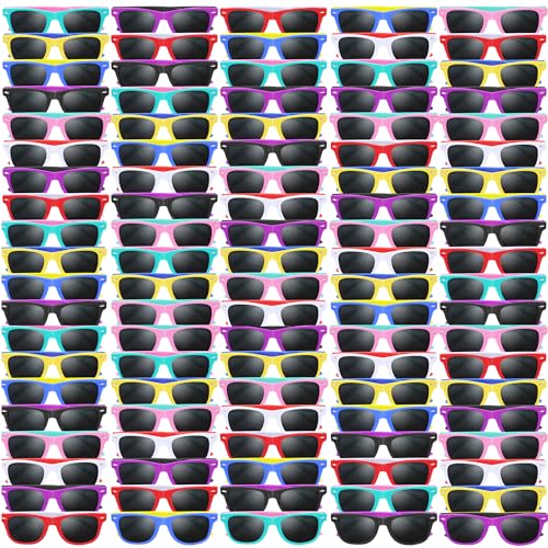 Oleitodh 96 Pack Kids Sunglasses Party Favors 12 Colors Kids Neon Sunglasses Bulk Childrens Sunglasses Boys Girls Eyewear Pack for Summer Beach Pool Birthday Party Supplies Age for 38 - Image 1