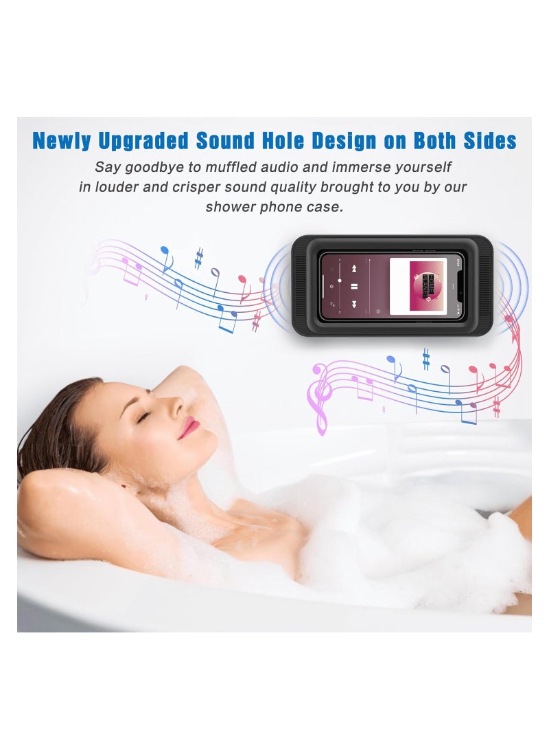 SOLARAE Waterproof Shower Phone Holder, Wall Mounted Phone Holder with Speaker Touch Screen, 360° Rotation, Up to 7 inch for Bathroom Bathtub Kitchen for iPhone Samsung Android (Black) - Image 2