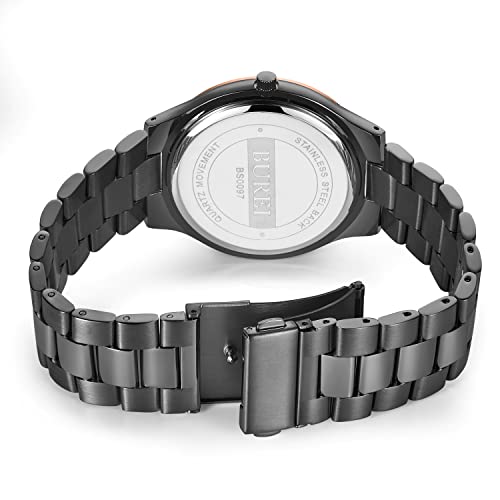 BUREI Men Watches All Black Fashion Business Stainless Steel Analog Quartz Waterproof Watches for Mens,Gifts for Men (All Black) - Image 5