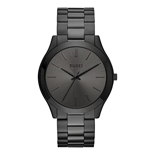 BUREI Men Watches All Black Fashion Business Stainless Steel Analog Quartz Waterproof Watches for Mens,Gifts for Men (All Black) - Image 1