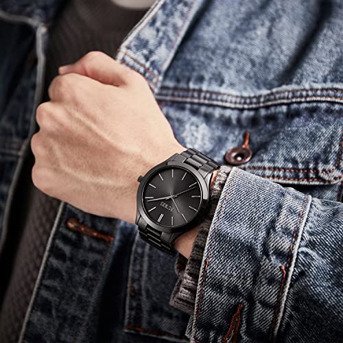 BUREI Men Watches All Black Fashion Business Stainless Steel Analog Quartz Waterproof Watches for Mens,Gifts for Men (All Black) - Image 4
