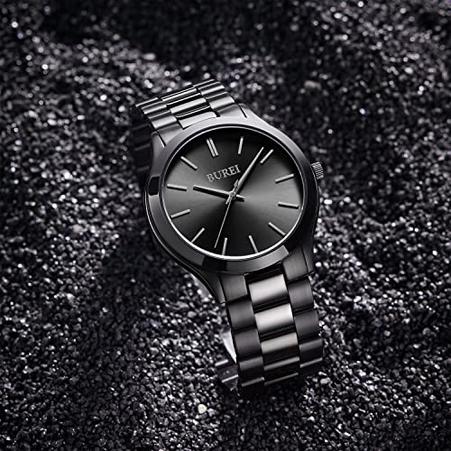 BUREI Men Watches All Black Fashion Business Stainless Steel Analog Quartz Waterproof Watches for Mens,Gifts for Men (All Black) - Image 2