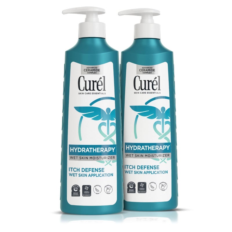 Curel Hydra Therapy In Shower Lotion, Itch Defense Body Moisturizer with Advanced Ceramide Complex, Vitamin E, & Oatmeal Extract, 12 Oz, Pack of 2 - Image 1