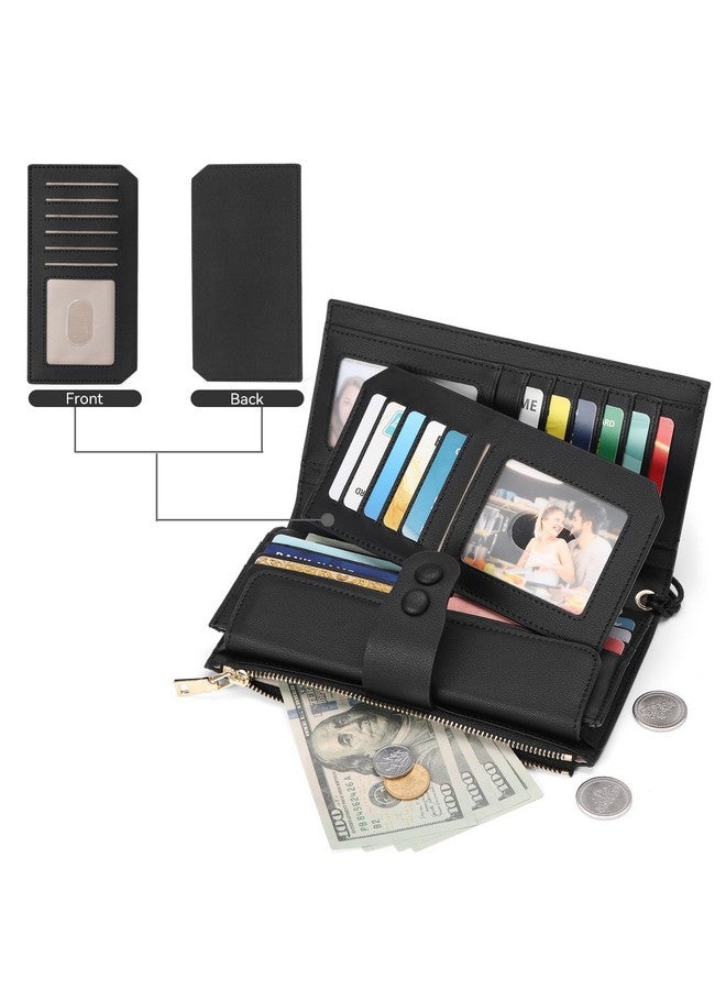 سينديفن محفظة نسائية كبيرة من Sendfn مصنوعة من الجلد الطبيعي مزودة بخاصية حجب الترددات الراديوية لتنظيم البطاقات المتعددة - Image 3