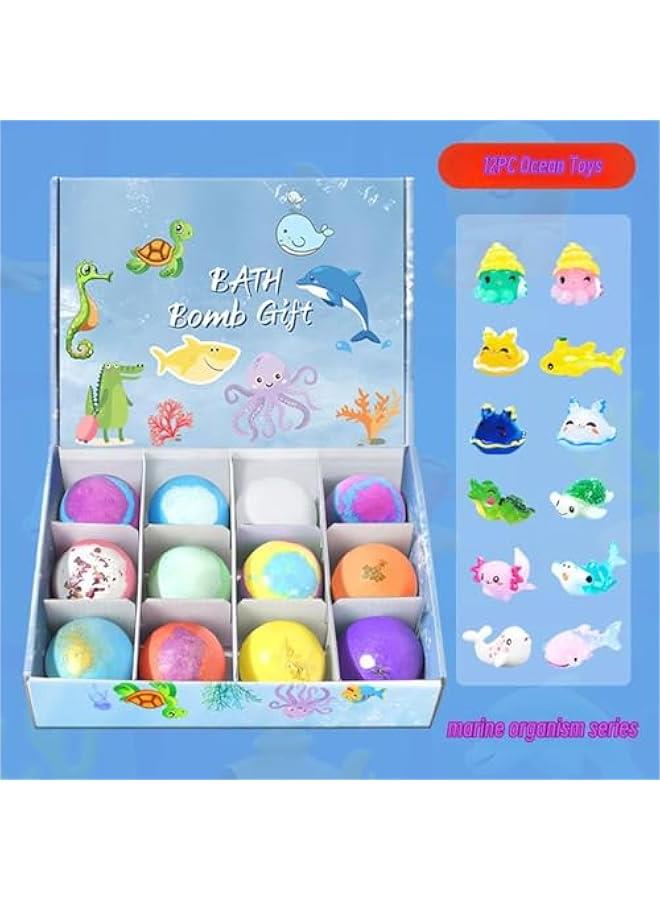 Bath Bombs for Kids with Surprise Inside Kids Bath Bombs Gift Set,12pcs Bath Bubbles Gift Set with Marine Animal Toys, Safe Natural Non-Toxic Bubbles Bath Bubbles - Image 2