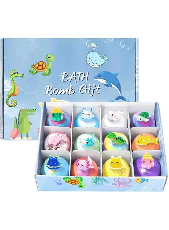 Bath Bombs for Kids with Surprise Inside Kids Bath Bombs Gift Set,12pcs Bath Bubbles Gift Set with Marine Animal Toys, Safe Natural Non-Toxic Bubbles Bath Bubbles - Image 1