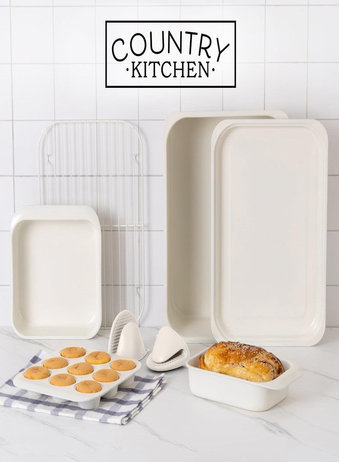 Country Kitchen طقم أدوات خبز قابلة للتكديس وغير لاصقة من كانتري كيتشن - طقم فاخر شديد التحمل، متين، سهل الفك، 8 قطع، لون كريمي - Image 2