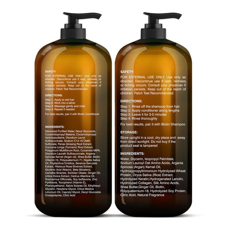 Botanic Hearth مجموعة شامبو وبلسم بيوتين من بوتانيك هيرث - مع زيت الزنجبيل والكيراتين لتساقط الشعر والشعر الخفيف للرجال والنساء - خالي من الكبريتات، 16 أونصة سائلة لكل منهما - Image 3