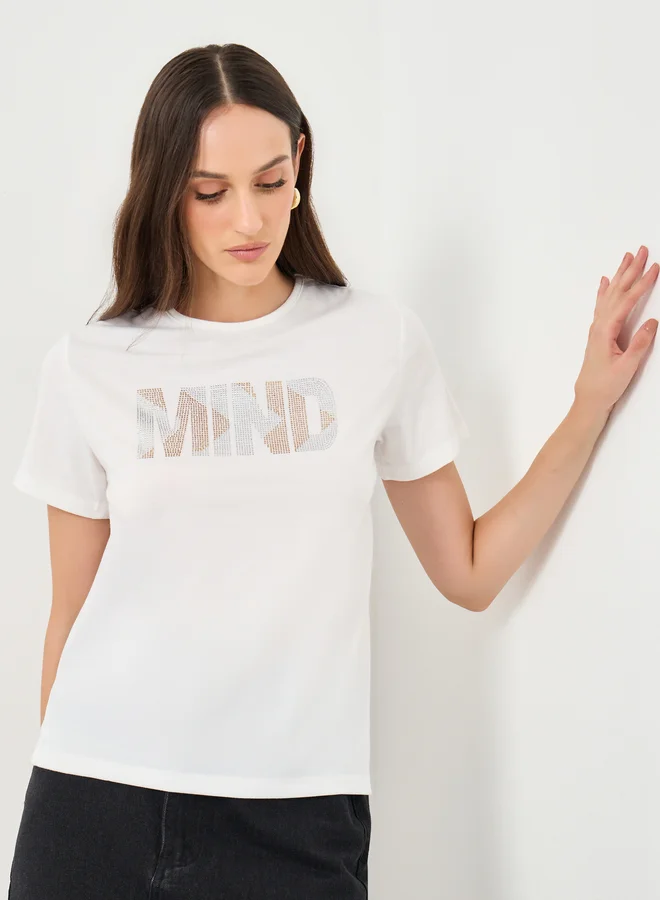 ستايلي Styli Women White Slogan Print T-Shirt