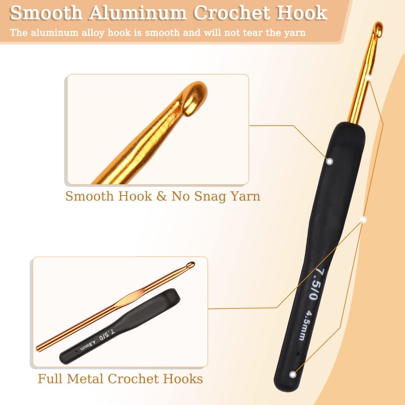 Aeelike 31pcs Crochet Hook Set, Black Gold Crochet Hooks Ergonomic with Grips for Arthritic Hands, Crochets Needles Set with Knitting & Crochet Supplies, Ideal Gift for Crocheting Beginner Lover - Image 3