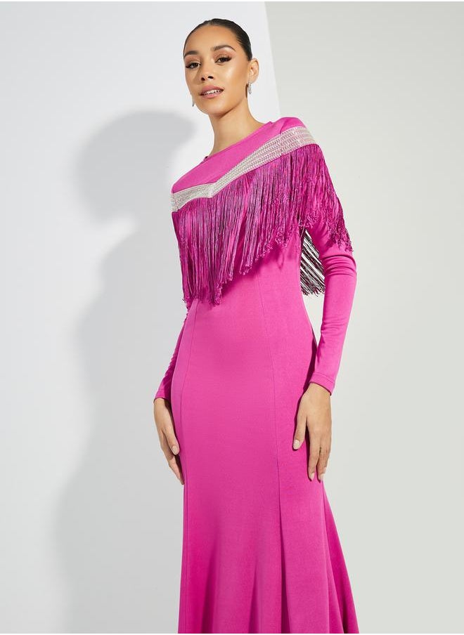 Styli Fringed Shoulder Maxi Dress  - Image 2
