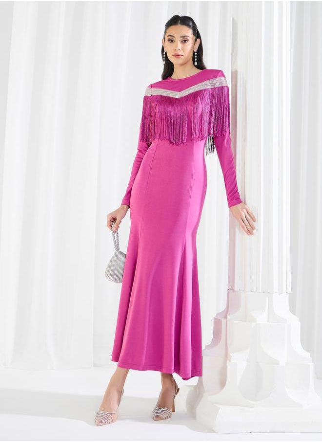 Styli Fringed Shoulder Maxi Dress  - Image 5