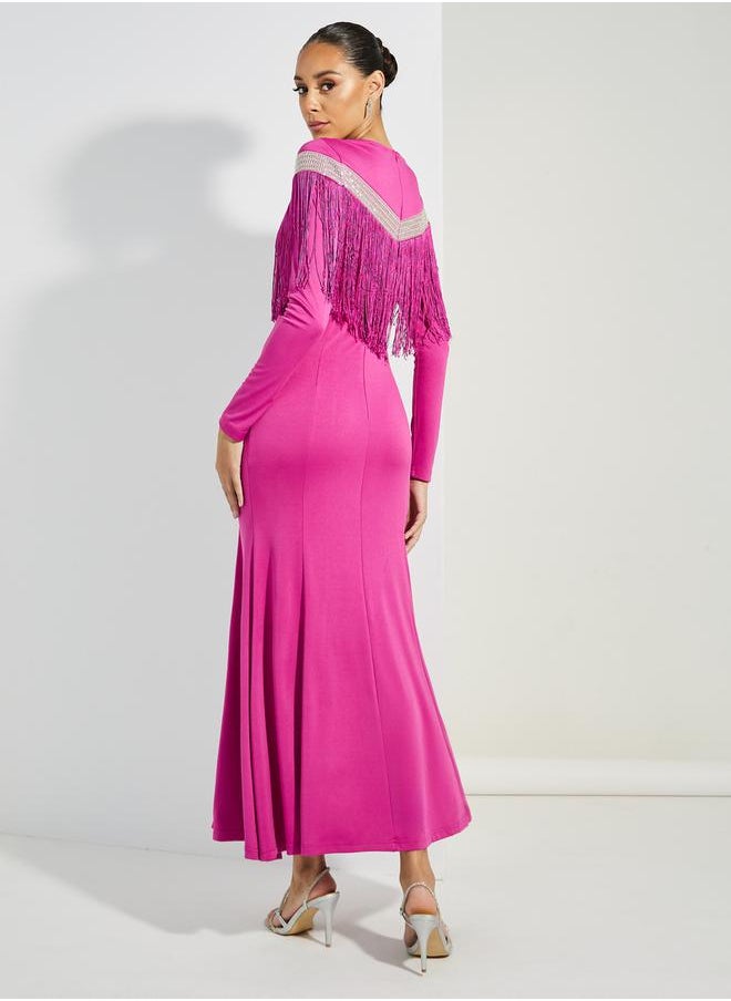 Styli Fringed Shoulder Maxi Dress  - Image 4