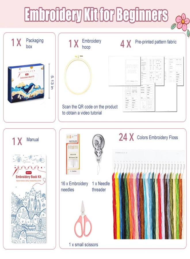spicssa DIY Stitch Book,Embroidery Stitch Book on Linen Fabric,Comprehensive Guide with Various Patterns,Contains Multiple Sewing Tools and Videos,Perfect for Beginners Enthusiasts,Unique Handmade Gift - Image 2