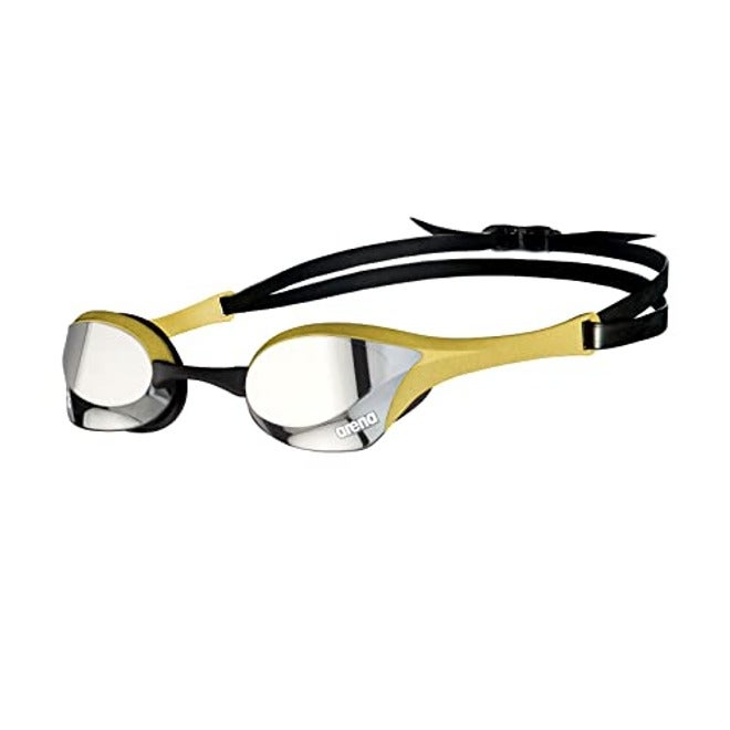 ARENA Cobra Ultra Swipe Racing Swim Goggles - Anti-Fog, Polycarbonate Mirror Lens, Yellow Copper/White
