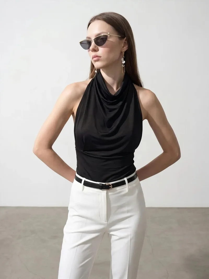 ديلفين Dilvin Fitted Sleeveless Cowl Neck Blouse
